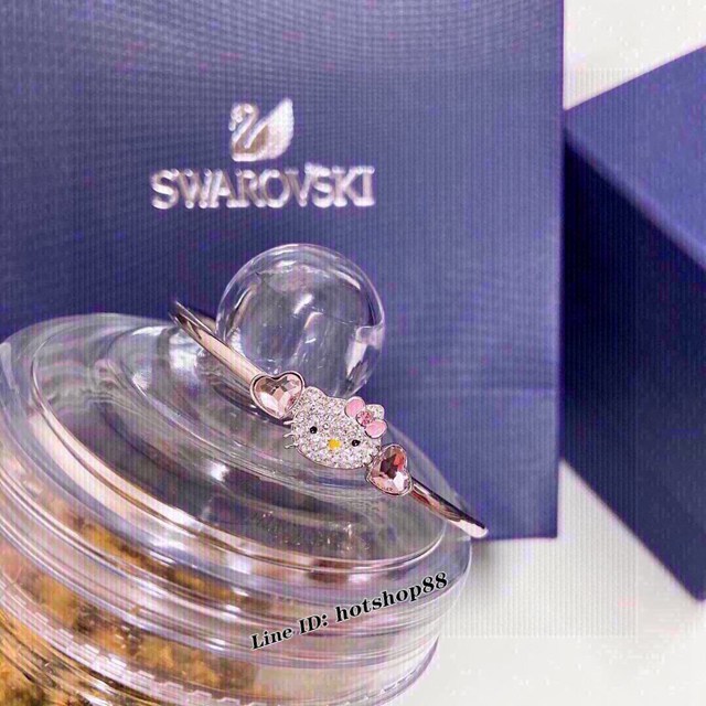 Swarovski施華洛世奇愛心粉鑽可愛kt貓手鐲 zgb3229